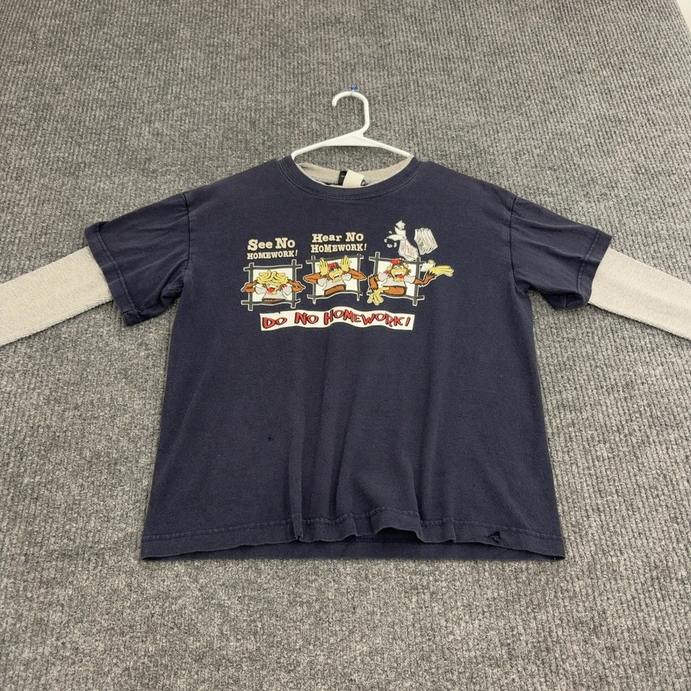 Hybrid T Shirt Boys Large Blue Cotton See No Homework Graphic Long Sleeve Skater